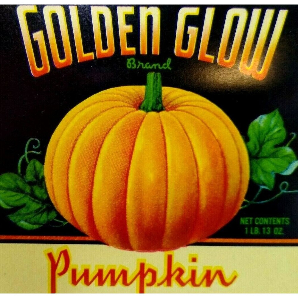 Golden Glow Brand Pumpkin Vegetable Can Label Halloween Vintage Original 1930's